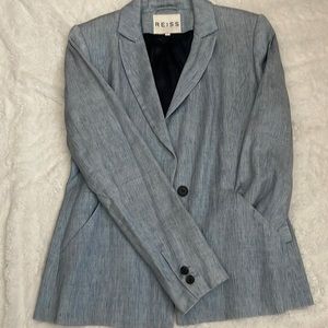 Jacket wash blue out and navy blue inside size small with pockets.brand Reiss